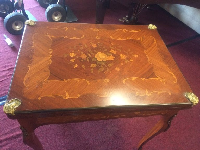 Antique French Games Table, Inlaid Satinwood and Walnut Table