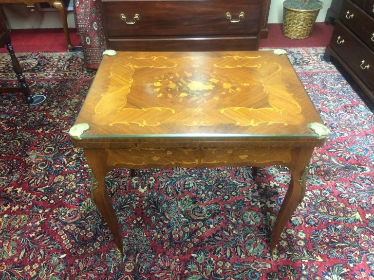 Antique French Games Table, Inlaid Satinwood and Walnut Table