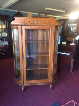 Antique Oak Bowfront Cabinet, Antique China Cabinet, Bowed Glass Cabinet