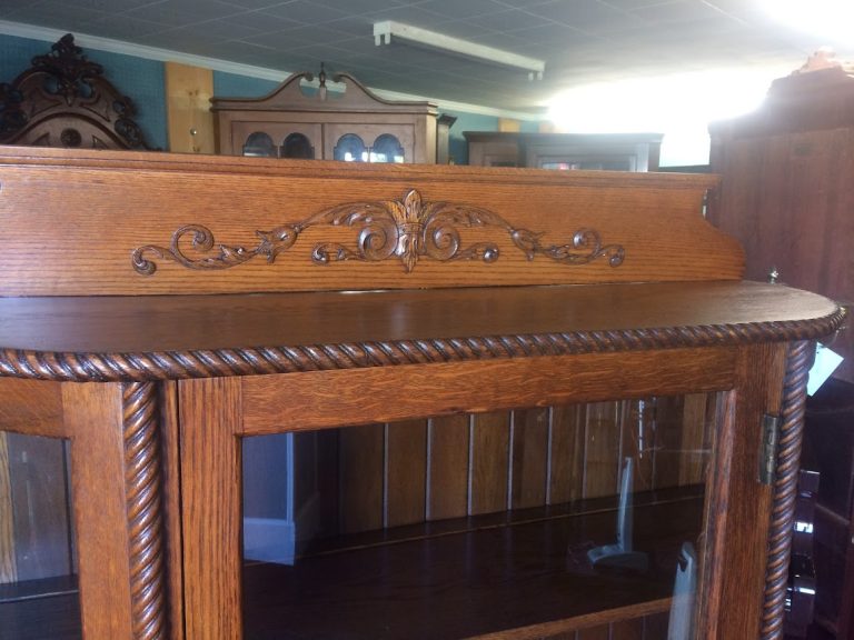 Antique Oak Bowfront Cabinet, Antique China Cabinet, Bowed Glass Cabinet