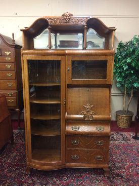 Antique Side by Side Secretary Desk, Oak Desk and Curio, Antique Northwind Cabinet