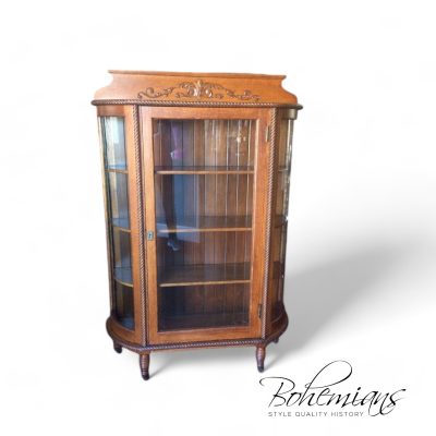 Antique Oak Bowfront Cabinet, Antique China Cabinet, Bowed Glass Cabinet