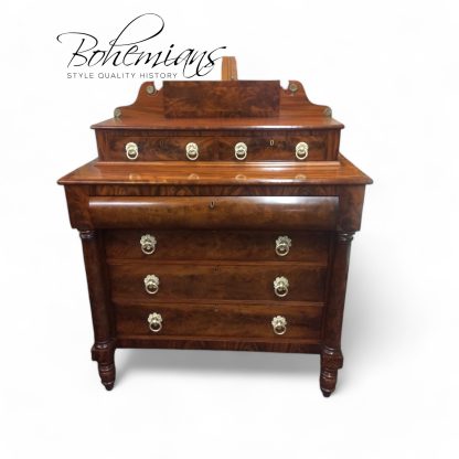 Antique Mahogany Empire Chest, Flame Mahogany Chest of Drawers