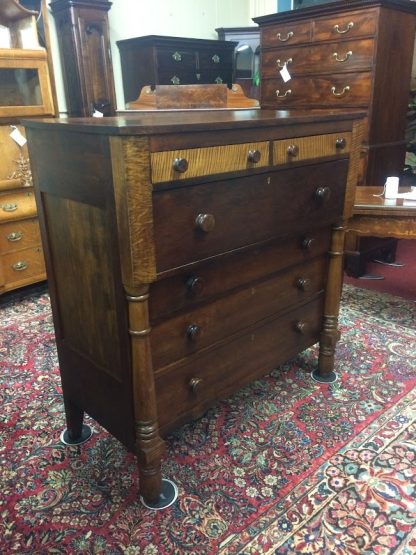 Antique Chest of Drawers, Empire Chest of Drawers, Tiger Maple and Cherry Dresser