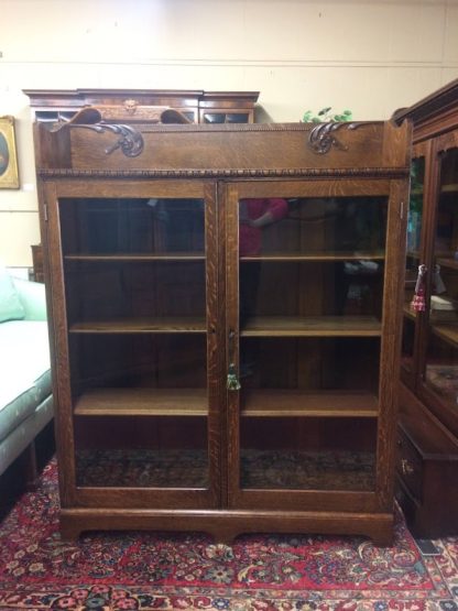 Antique Bookcase, Oak Bookcase, Oak Bookshelf with Glass Doors