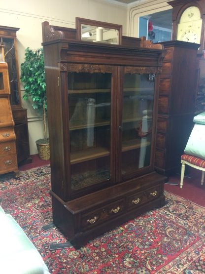 Antique Victorian Bookcase, Walnut Bookshelf with Glass Doors