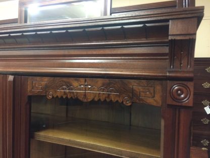 Antique Victorian Bookcase, Walnut Bookshelf with Glass Doors