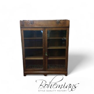 Antique Bookcase, Oak Bookcase, Oak Bookshelf with Glass Doors