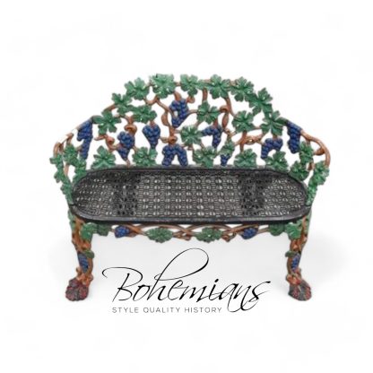 Cast Iron with Grape Vine Motif Garden Bench, Patio Seat, Painte Vines, Branch Armrests