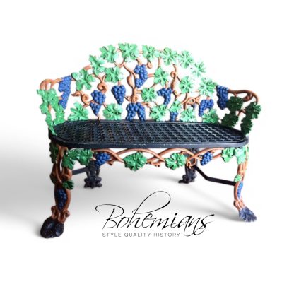 Cast Iron with Grape Vine Motif Garden Bench, Patio Seat, Painted Vines, Branch Armrests - Image 4