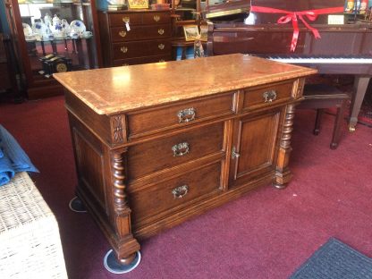 Vintage Marble Top Buffet, Oak Buffet with Marble Top