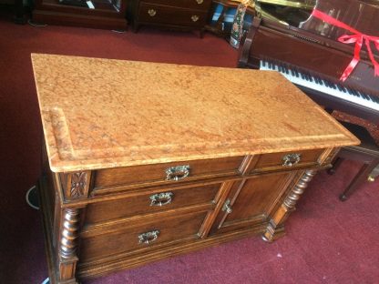 Vintage Marble Top Buffet, Oak Buffet with Marble Top