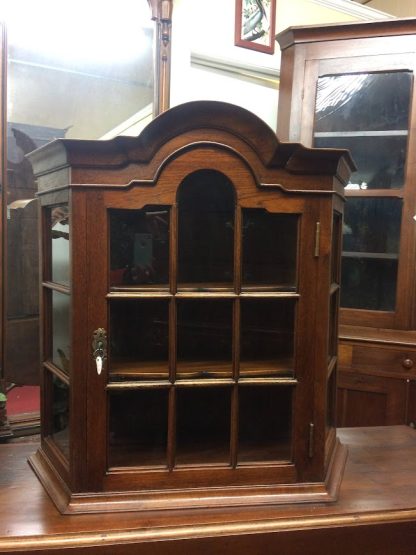 Antique Hanging Wall Cupboard, Walnut Display Cabinet, Small Hanging Cabinet with Glass Doors - Image 2