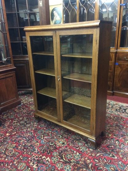 Antique Bookcase, Oak Bookcase, Bookshelf with Glass Doors