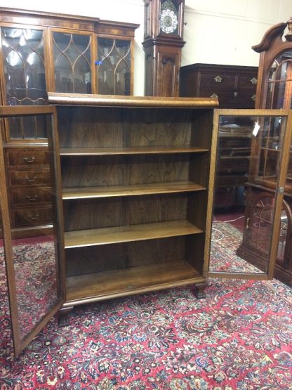 Antique Bookcase, Oak Bookcase, Bookshelf with Glass Doors - Image 10