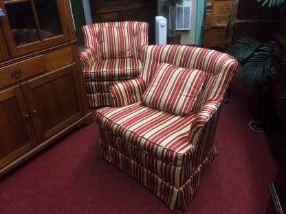 Vintage Accent Chairs, Striped Chairs, Barrel Back Chairs, Red and Gold Chairs