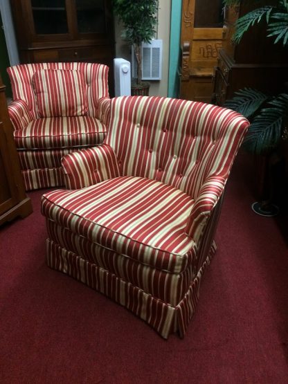 Vintage Accent Chairs, Striped Chairs, Barrel Back Chairs, Red and Gold Chairs