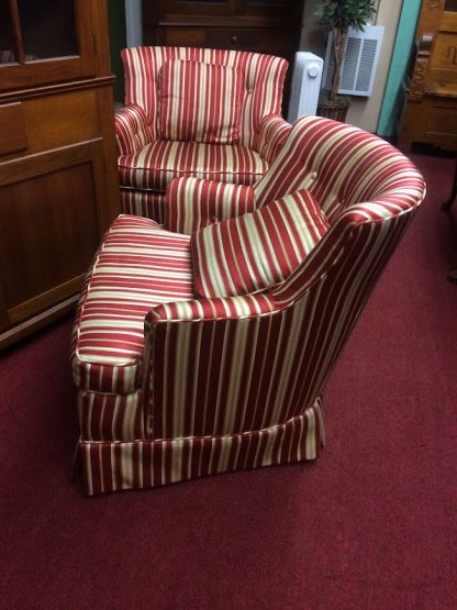 Vintage Accent Chairs, Striped Chairs, Barrel Back Chairs, Red and Gold Chairs - Image 5