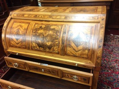 Antique Cylinder Roll Desk, Italian Antique Desk, Burl Wood Desk