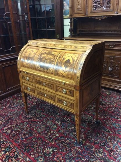 Antique Cylinder Roll Desk, Italian Antique Desk, Burl Wood Desk