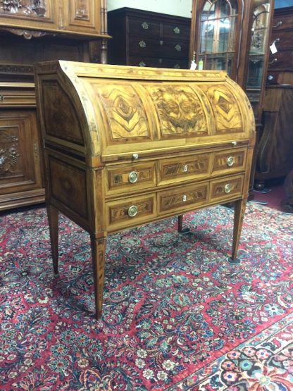 Antique Cylinder Roll Desk, Italian Antique Desk, Burl Wood Desk - Image 16