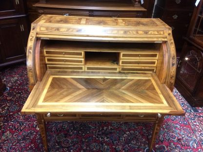 Antique Cylinder Roll Desk, Italian Antique Desk, Burl Wood Desk