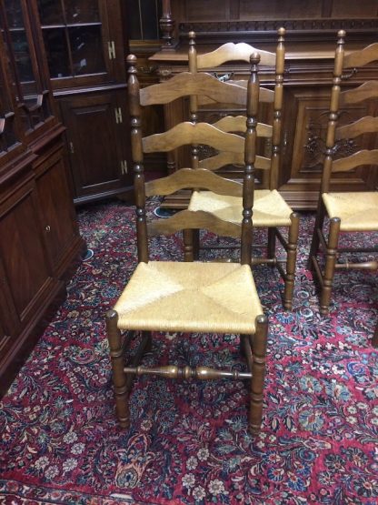 Vintage Dining Chairs, Ladder Back Chairs, Rush Seat Chairs, Set of Four