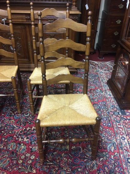 Vintage Dining Chairs, Ladder Back Chairs, Rush Seat Chairs, Set of Four