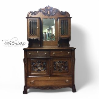 Antique Oak Buffet, Carved Oak Buffet with Cabinets, Victorian Buffet