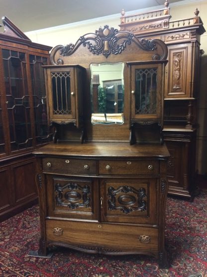 Antique Oak Buffet, Carved Oak Buffet with Cabinets, Victorian Buffet