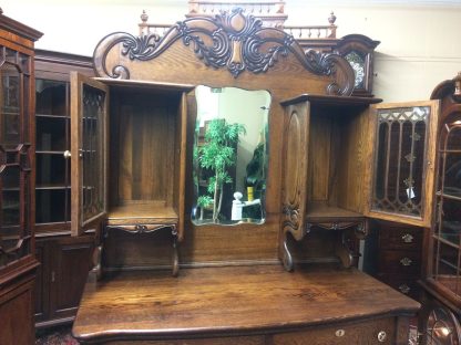 Antique Oak Buffet, Carved Oak Buffet with Cabinets, Victorian Buffet Sideboard, Back Bar, Curio Cabinet - Image 4