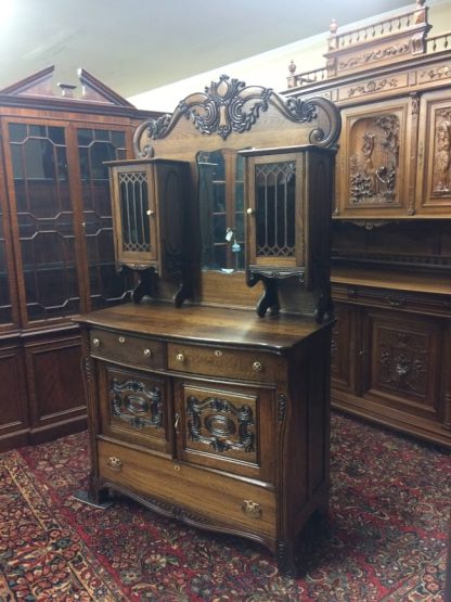 Antique Oak Buffet, Carved Oak Buffet with Cabinets, Victorian Buffet