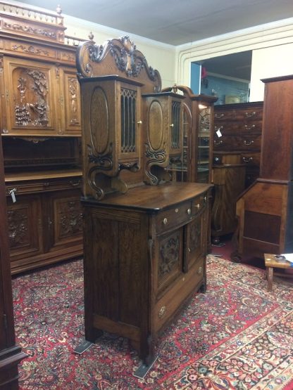 Antique Oak Buffet, Carved Oak Buffet with Cabinets, Victorian Buffet Sideboard, Back Bar, Curio Cabinet - Image 14