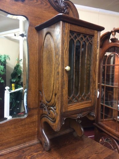 Antique Oak Buffet, Carved Oak Buffet with Cabinets, Victorian Buffet Sideboard, Back Bar, Curio Cabinet - Image 12