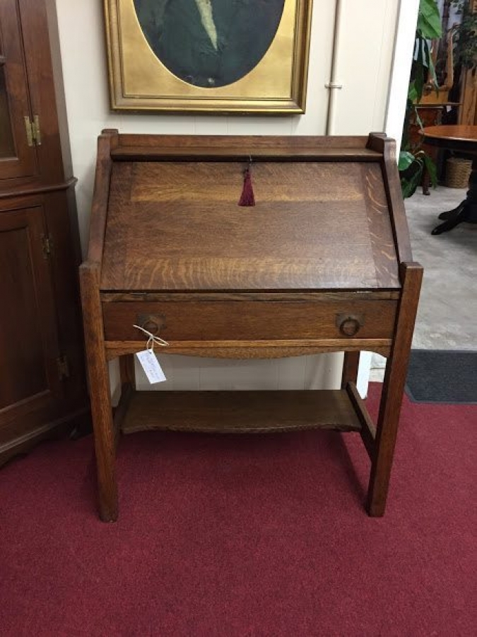 Antique Oak Mission Style Slant Front Desk Bohemian S