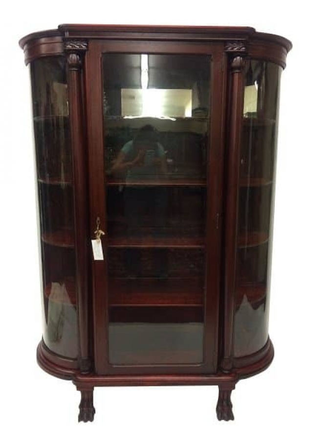 Antique Mahogany Paw Foot Bow Front China Cabinet Bohemian S